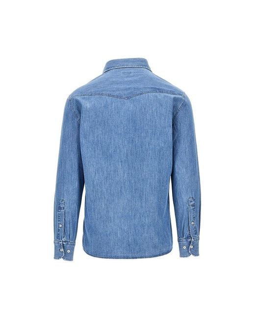Brunello Cucinelli Blue Cotton Denim Shirt for men