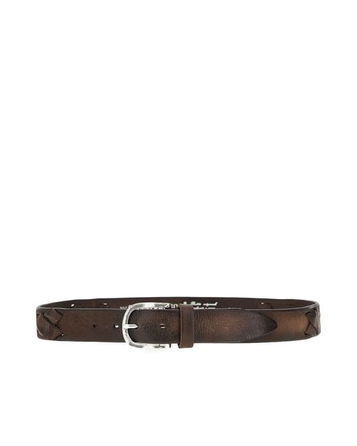 GIANNIFRANCO BELTS Brown Leather Belt With Studs And Topstitchings for men