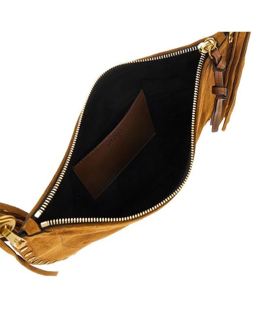 Isabel Marant Brown Suede Leather Fringed Oskan Soft Zip Bag