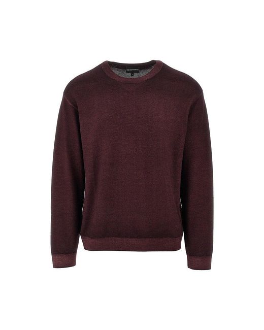 Emporio Armani Purple Garment Dyed Wool Crewneck Sweater for men