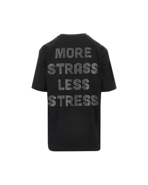 Pinko Black 'More Strass Less Stress' T-Shirt
