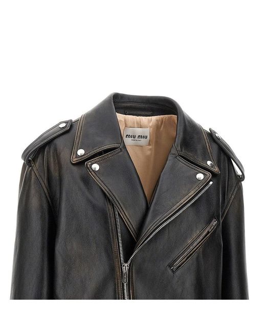 Miu Miu Black Nappa Leather Oversized Jacket