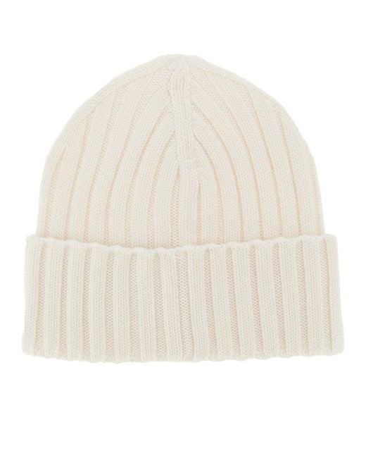 Moncler Natural Wool Beanie Hat With Logo Patch
