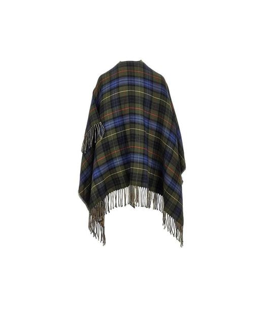 Etro Blue Knitted Cape With Check Motif