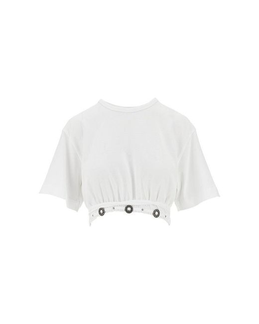 Pinko White Cropped T-Shirt With Texan Details
