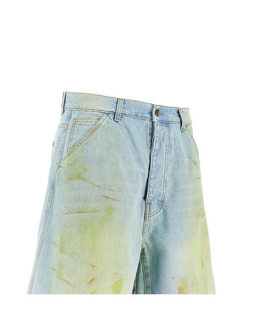 C.9.3 Blue Stained-Effect Denim Shorts for men