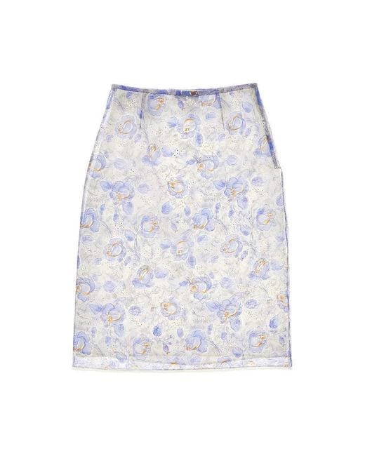 Prada Blue Printed Nylonette Midi Skirt