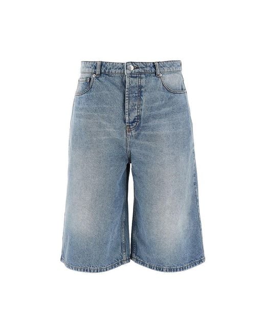 AMI Blue Wide Leg Denim Shorts for men