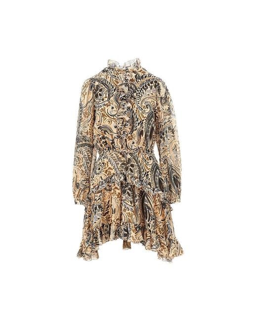 Etro Natural Short Dress With Floral Paisley Print