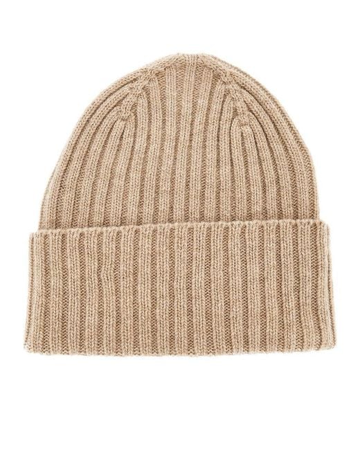Weekend by Maxmara Natural Virgin Wool Beanie Hat With Logo Patch