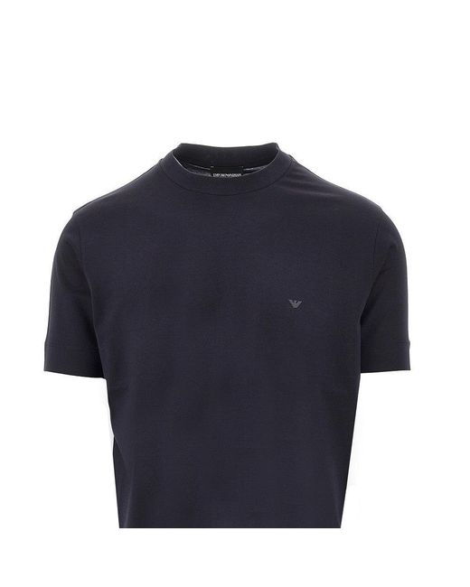 Emporio Armani Blue Lyocell And Cotton Blend T-Shirt With Logo for men