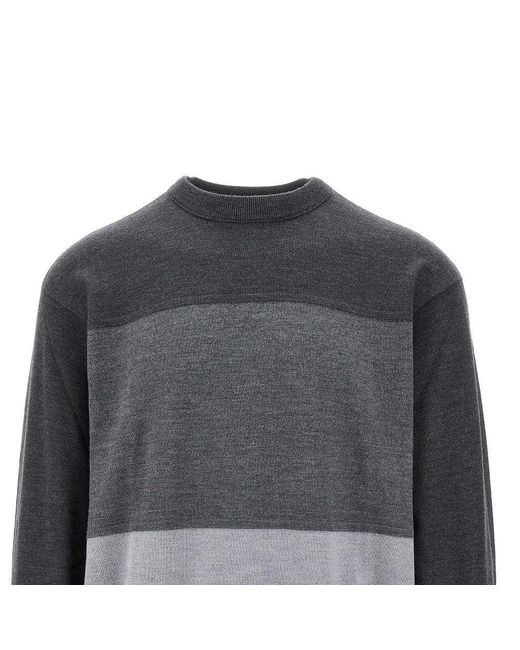 Emporio Armani Gray Three-Shade Virgin Wool Crew-Neck Sweater for men