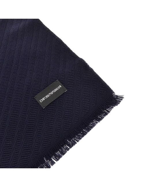 Emporio Armani Blue Jacquard Wool Scarf for men