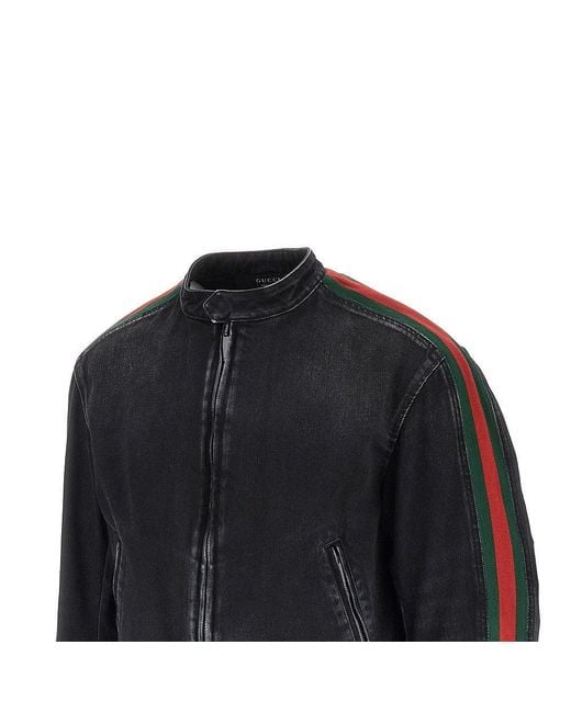 Gucci Black Denim Jacket With Web Ribbon for men