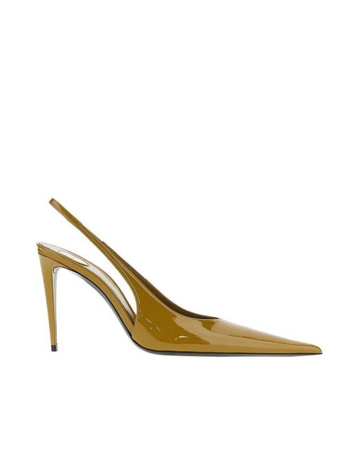 Saint Laurent Metallic 'Guermantes' Patent Leather Slingback Pumps
