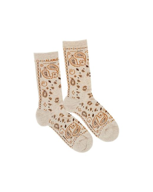 Alanui Natural Cotton-Blend Socks With Bandana Motif