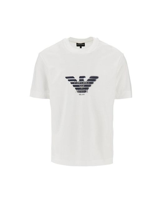 Emporio Armani White Jersey T-Shirt With Logo Print for men