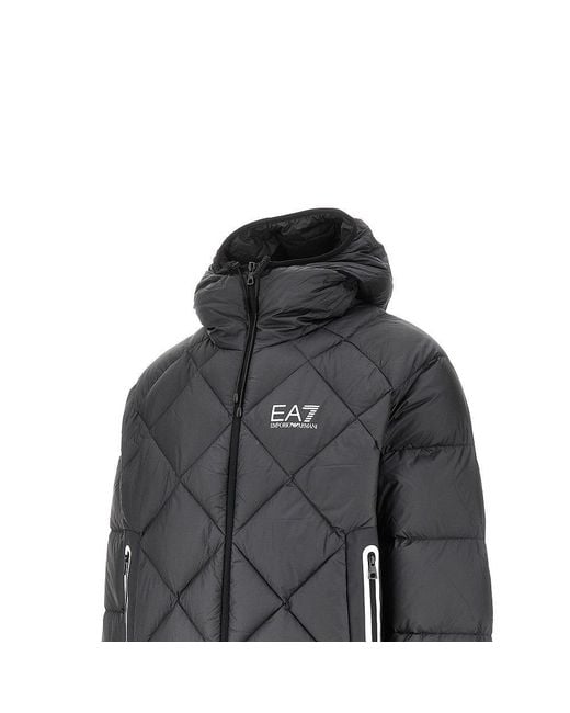 EA7 Gray Downjacket With Logo Print for men
