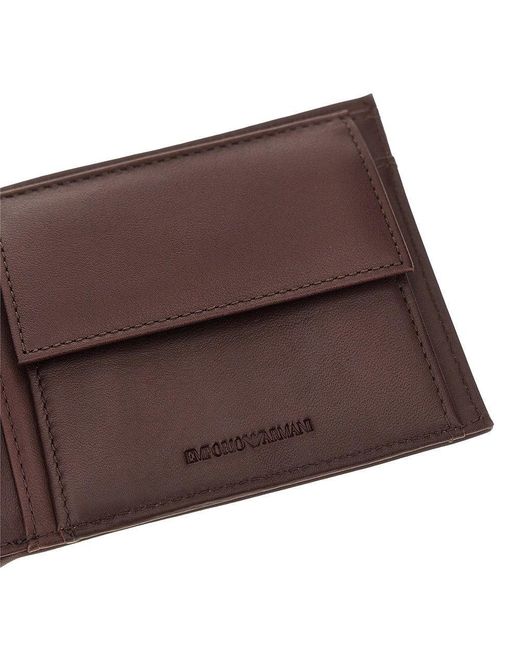 Emporio Armani Brown Leather Bi-Fold Wallet for men