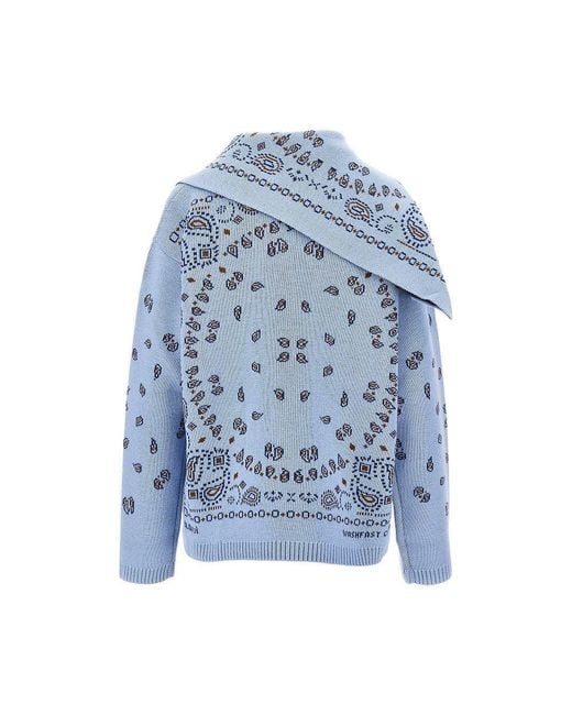 Alanui Blue Sweater With Bandana Jacquard Motif