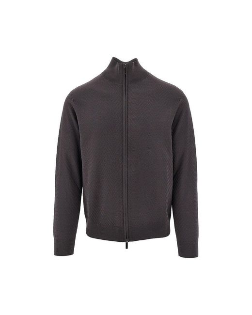 Emporio Armani Gray Jacquard Viscose Cardigan for men