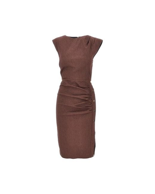 Pinko Brown Stretch Linen-Blend Longuette Skirt