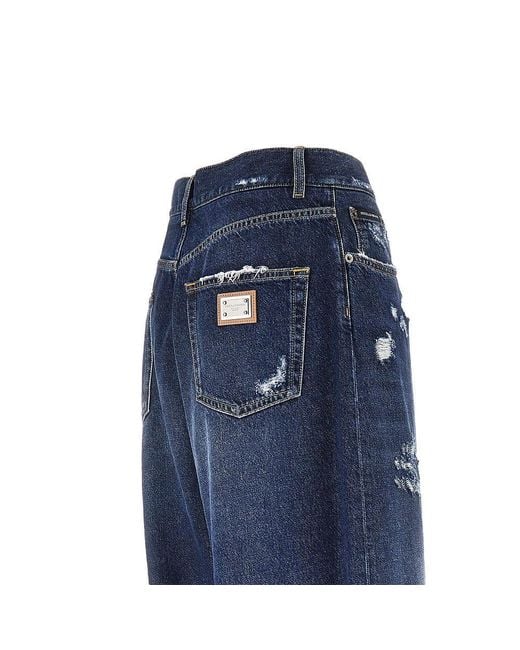 Dolce & Gabbana Blue Distressed Denim Oversized Pants