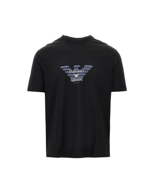 Emporio Armani Black Jersey T-Shirt With Logo Print for men