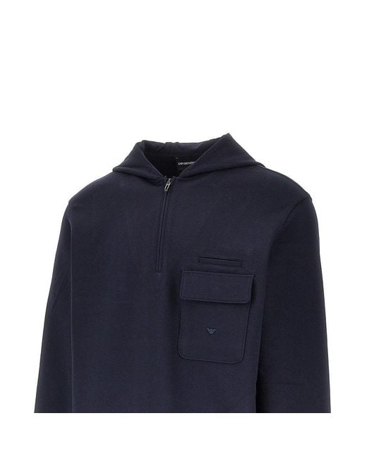 Emporio Armani Blue Travel Essential Piquet Jersey Hoodie for men