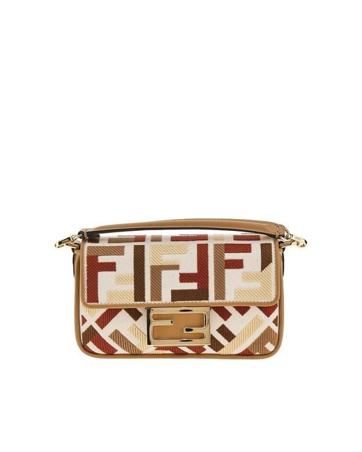 Fendi Brown Ff Fabric Mini 'Baguette' Bag