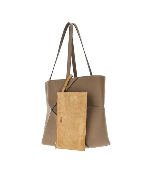 Tote Bag Puzzle Fold Horizontal Media Donna di Loewe in Natural