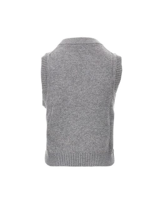 Ganni Gray Wool-Blend Knitted Top