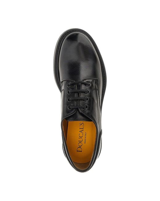 Doucal's Black Leather Laced Shoes for men