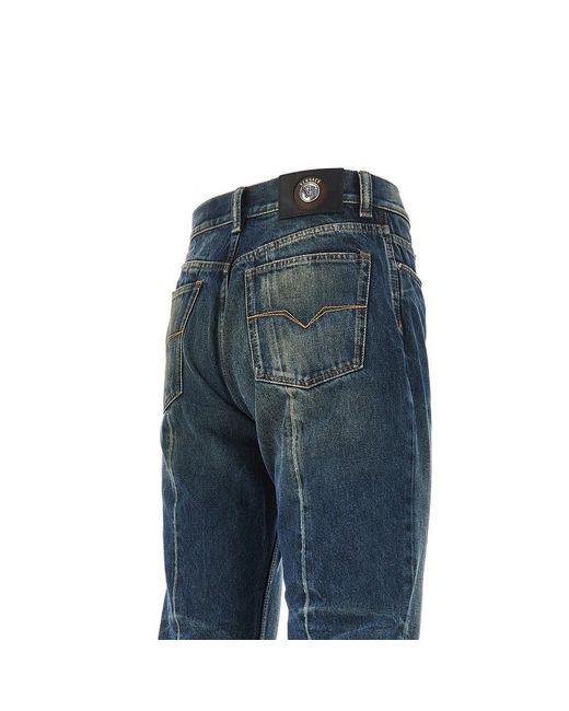 Versace Blue Straight Leg Distressed Jeans for men