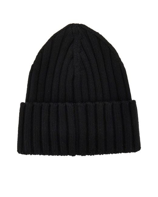 Moncler Black Wool Beanie Hat With Logo Patch