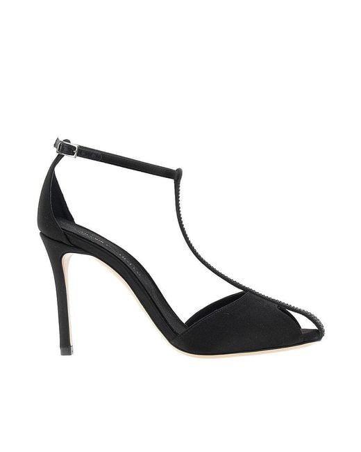 Emporio Armani Black Satin T-Bar Heeled Sandals