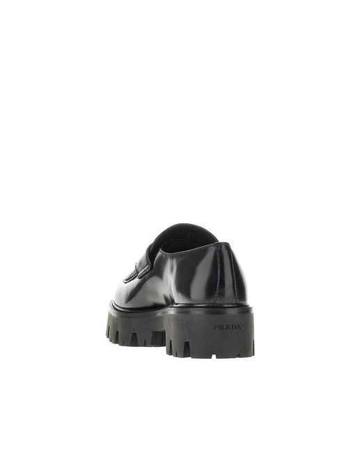 Prada Black Leather Loafers With Lug Sole