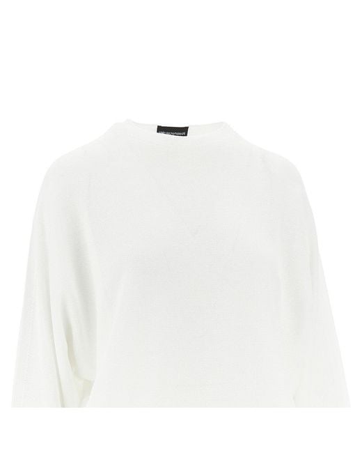 Emporio Armani White Knitted Top With Batwing Sleeves