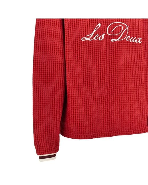 Les Deux Red Knitted Polo Shirt With Logo Embroidery for men