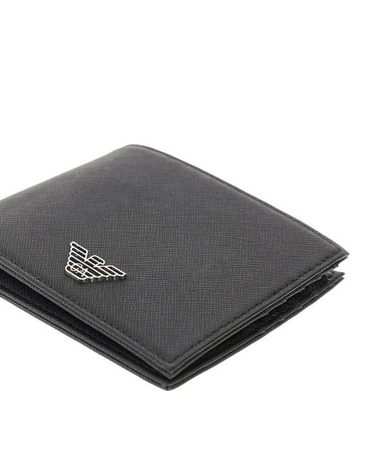Emporio Armani Black Faux Leather Bi-Fold Wallet for men