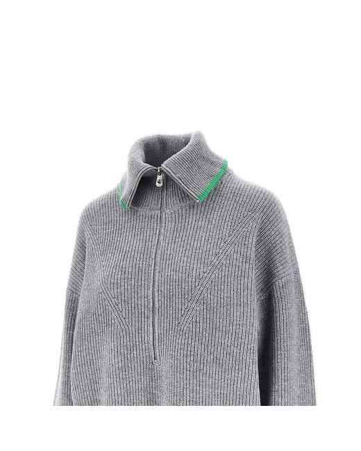 Pinko Gray Wool And Cashmere Half-Zip Sweater