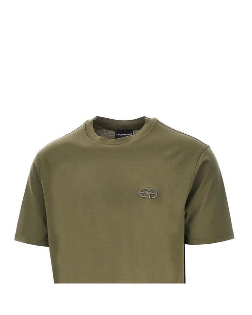Emporio Armani Green Lyocell-Blend Jersey T-Shirt With Embroidery for men