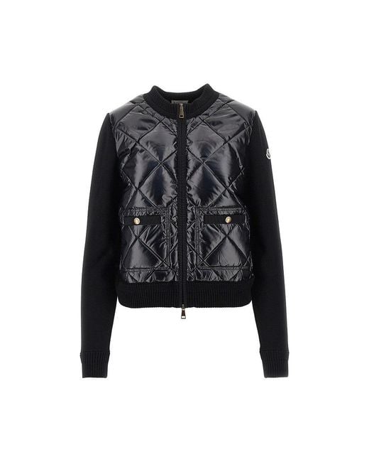 Moncler Black Padded Nylon And Knitted Cardigan