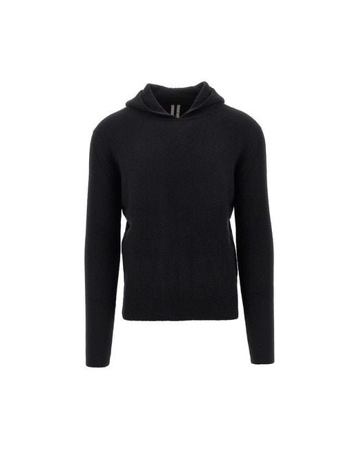 Rick Owens Black Knitted Hooded Sweater for men