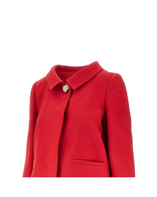Valentino Red Crepe Couture Jacket With Jewelled Button