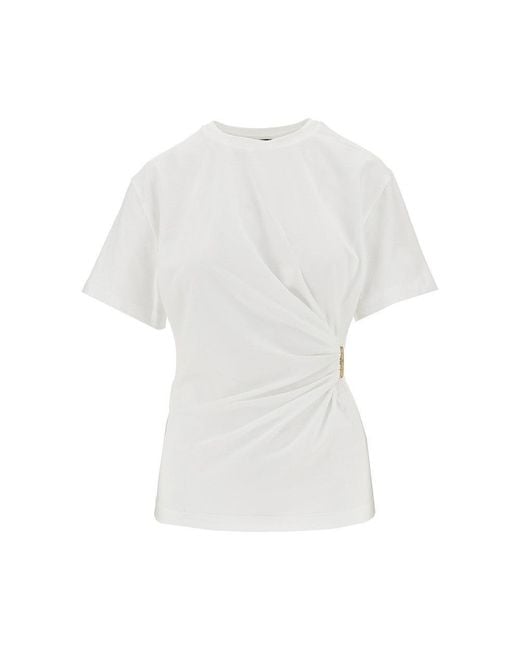 Pinko White Draped T-Shirt With Metal Detail