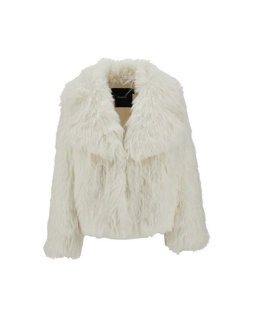 Pinko White Faux Fur Short Peacoat