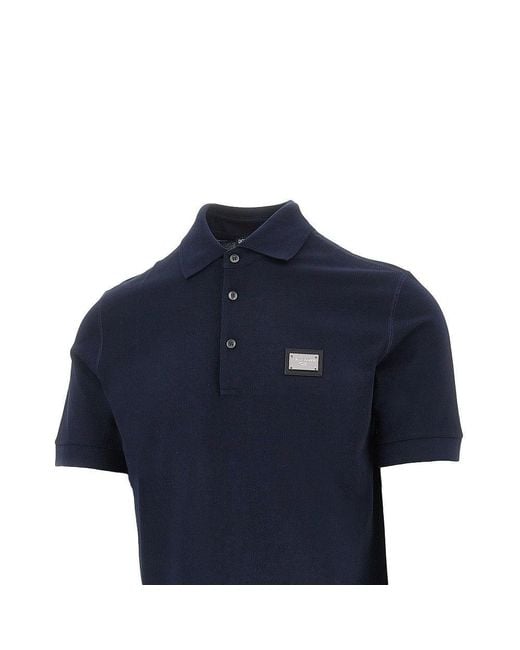 Dolce & Gabbana Blue Piquet Polo Shirt With Logo Plate for men