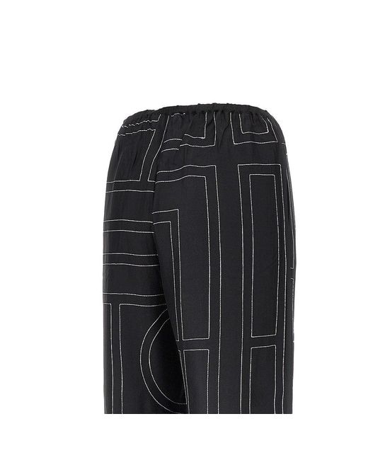 Totême  Black Monogram Silk Pyjama Pants