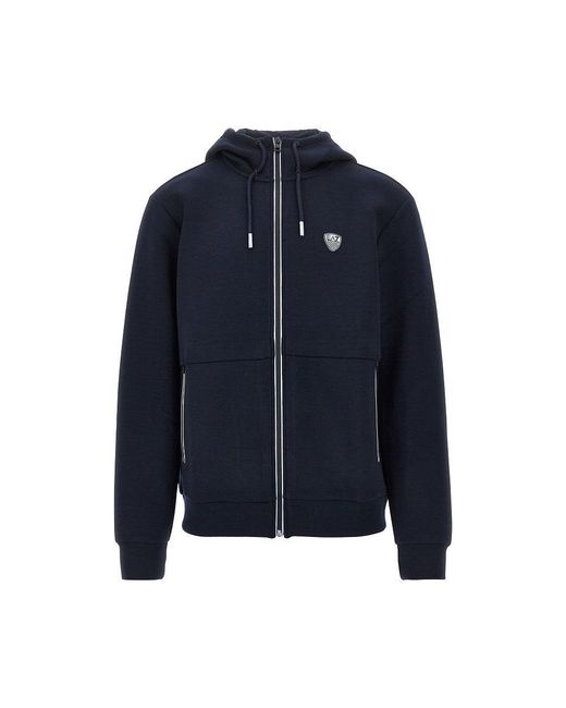 EA7 Blue Stretch Jersey Full-Zip Hoodie for men